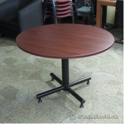 Mahogany 41" Round Meeting Table with Black Metal Base